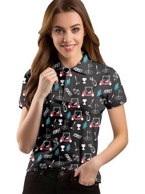 Women  Black Golf Short Sleeve Quick Dry Tennis Shirts Athletic Yoga Tops Fit